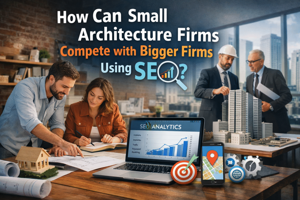 How can small architecture firms compete with bigger firms using SEO